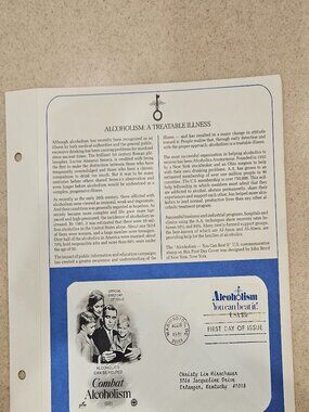 RARE COLLECTIBLE USPS 1ST DAY ISSUE COVER ALCOHOLISM YOU CAN BEAT IT STAMP FDC